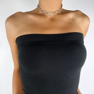 Y2K Style Silver Chain Heart Choker Necklace - Egirl Punk Gothic Jewelry